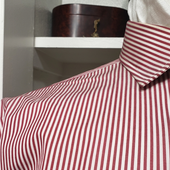 Men's T.M Lewin Striped Red Dress Shirt (17/34.5) - Picture 10 of 12